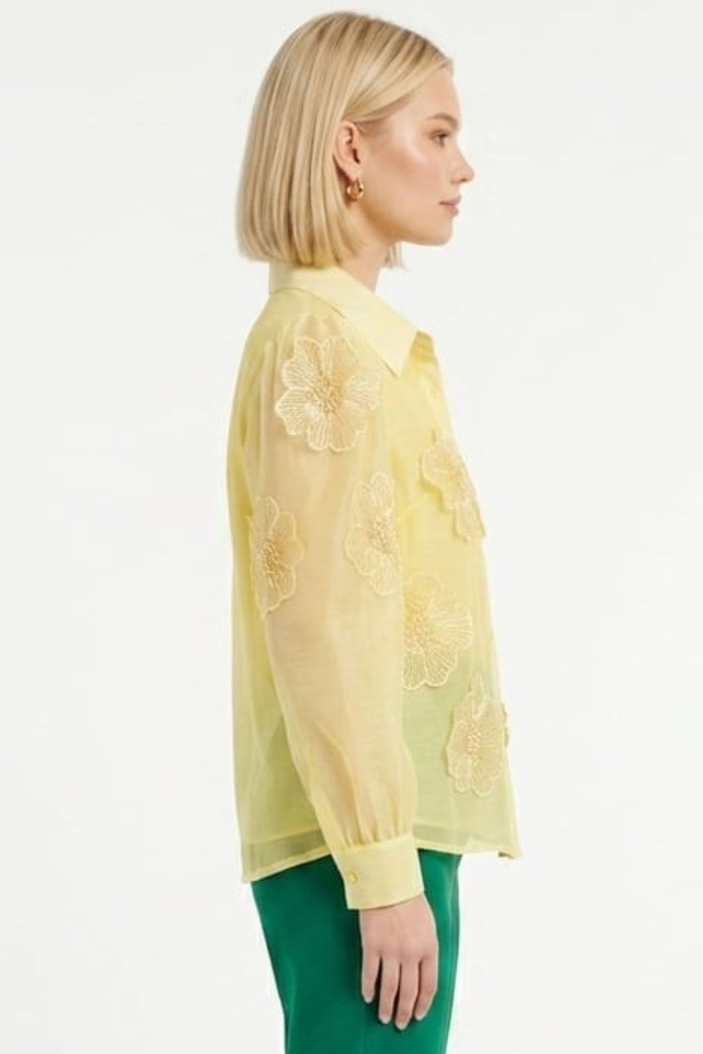 Vivid Floral Embellished Applique Button Down Top