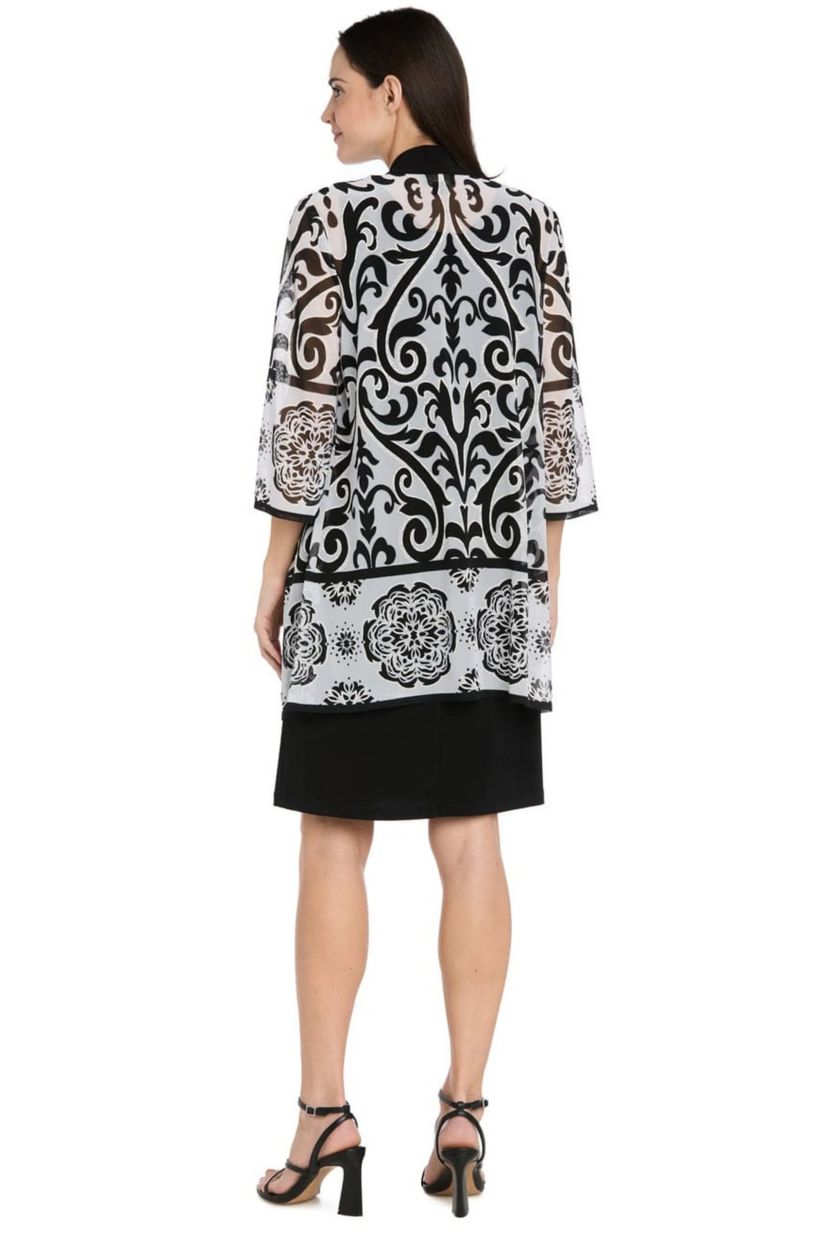 R&M Richards Black Ivory Scroll Print Duster Jacket Dress