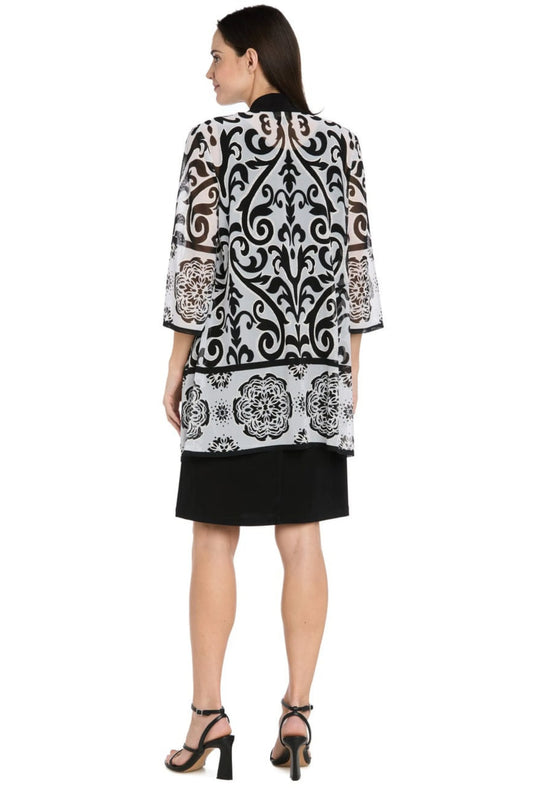 R&M Richards Black Ivory Scroll Print Duster Jacket Dress