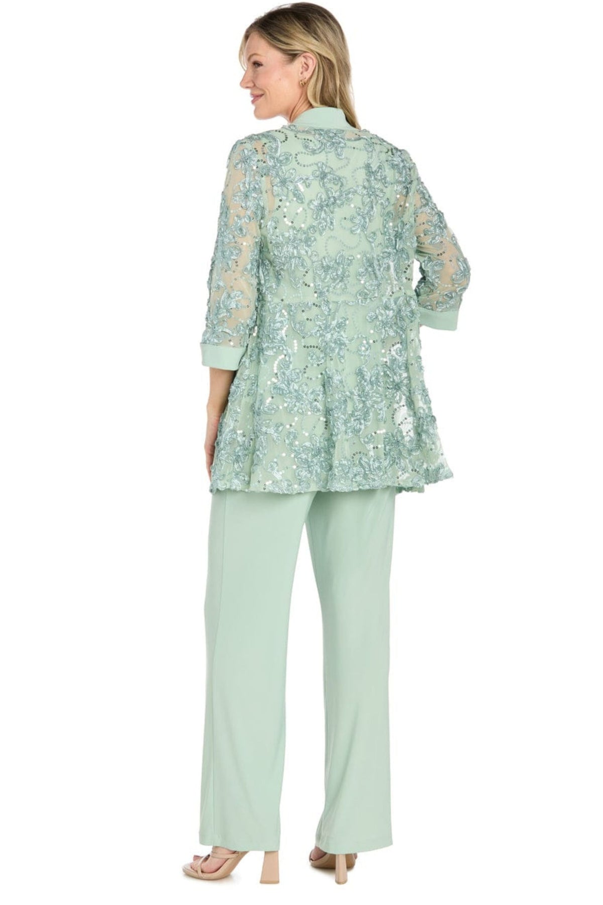 R&M Richards Sage Green Sequined Lace 3-Piece Pant Suit