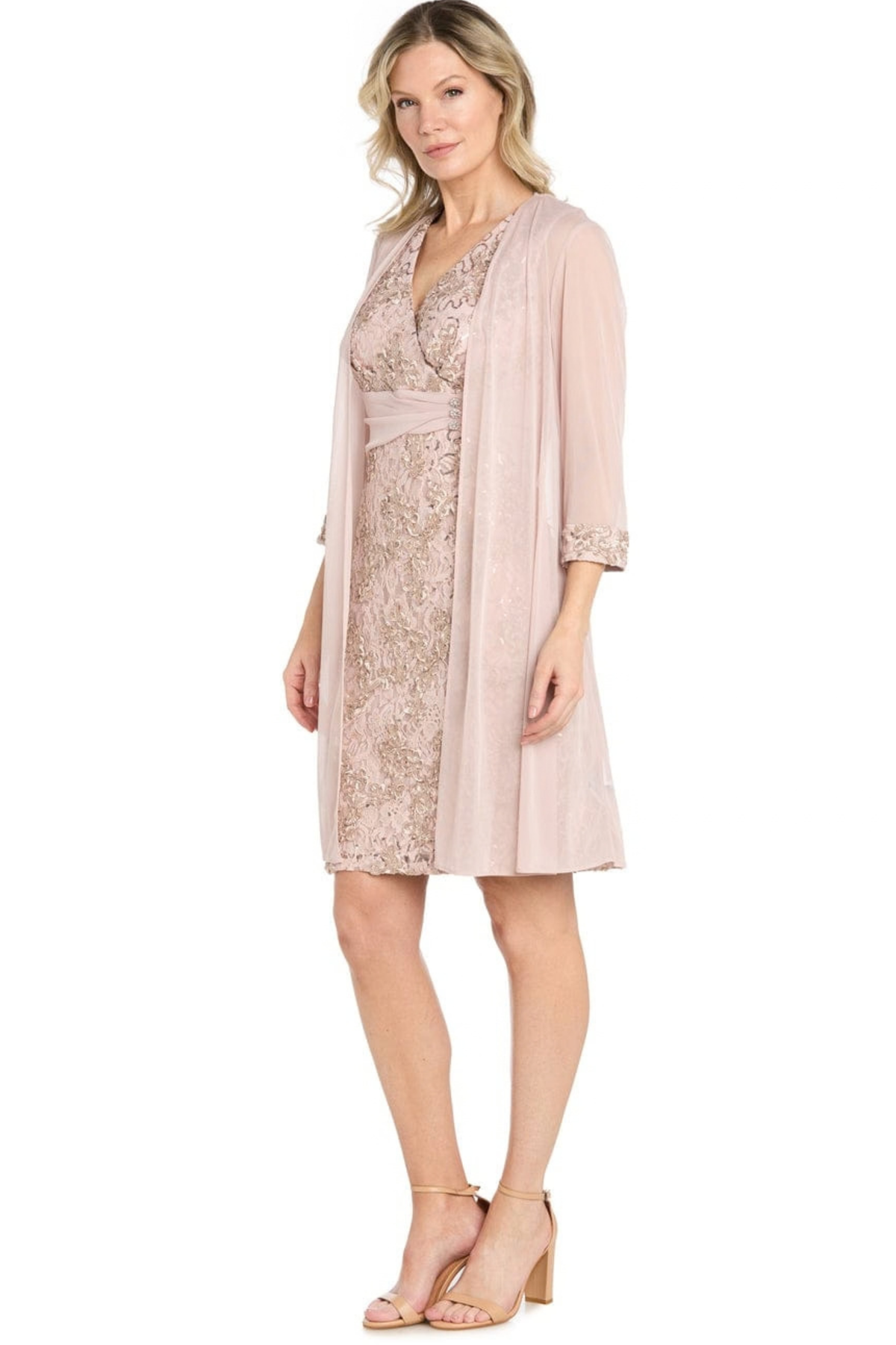 R&M Richards Sequined Lace Sheath Dress with Matching Chiffon Jacket