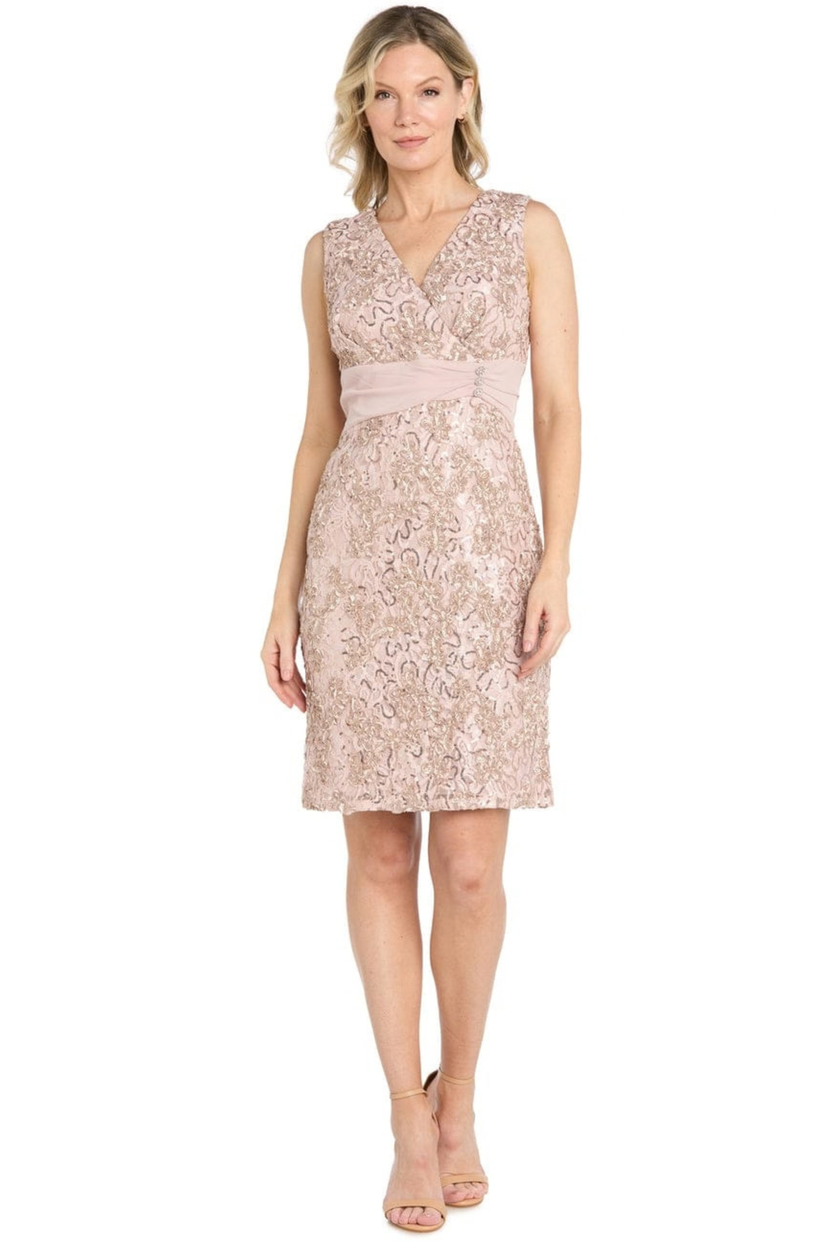 R&M Richards Sequined Lace Sheath Dress with Matching Chiffon Jacket