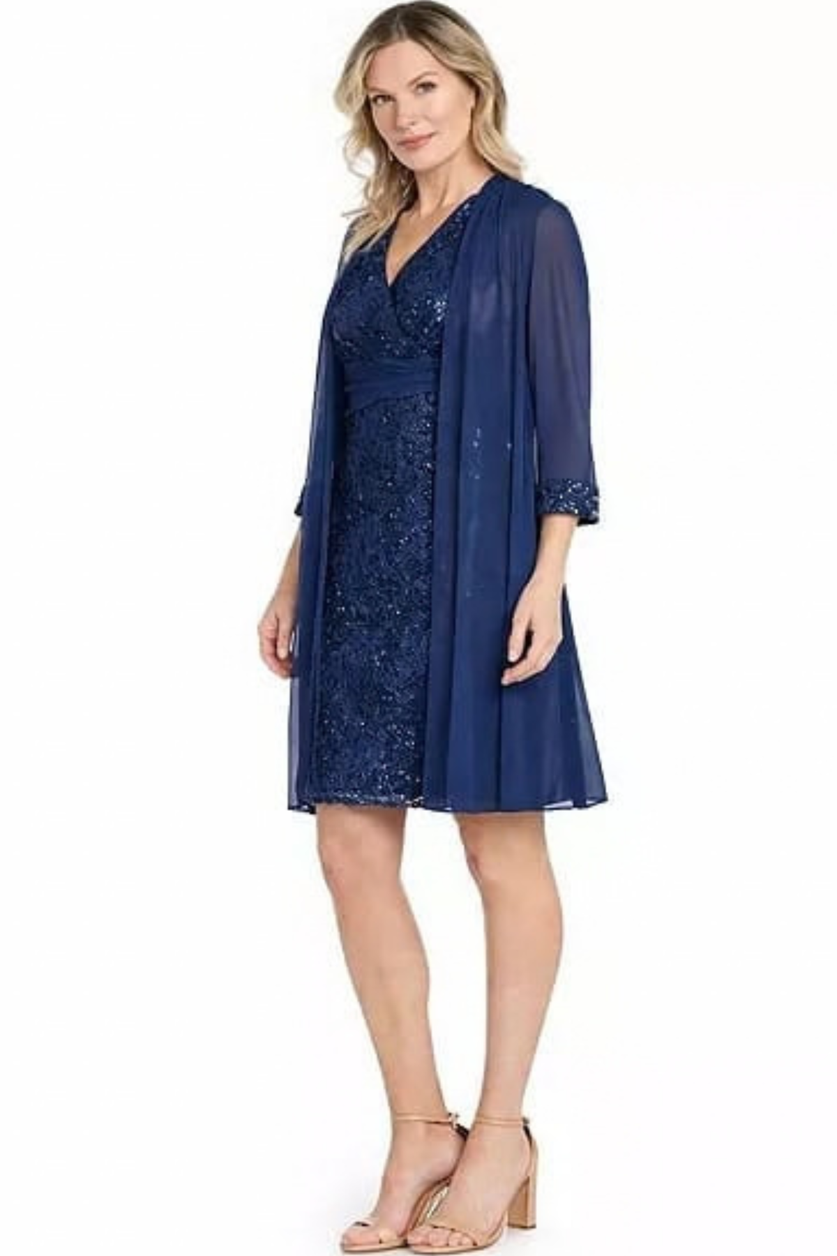 R&M Richards Sequined Lace Sheath Dress with Matching Chiffon Jacket