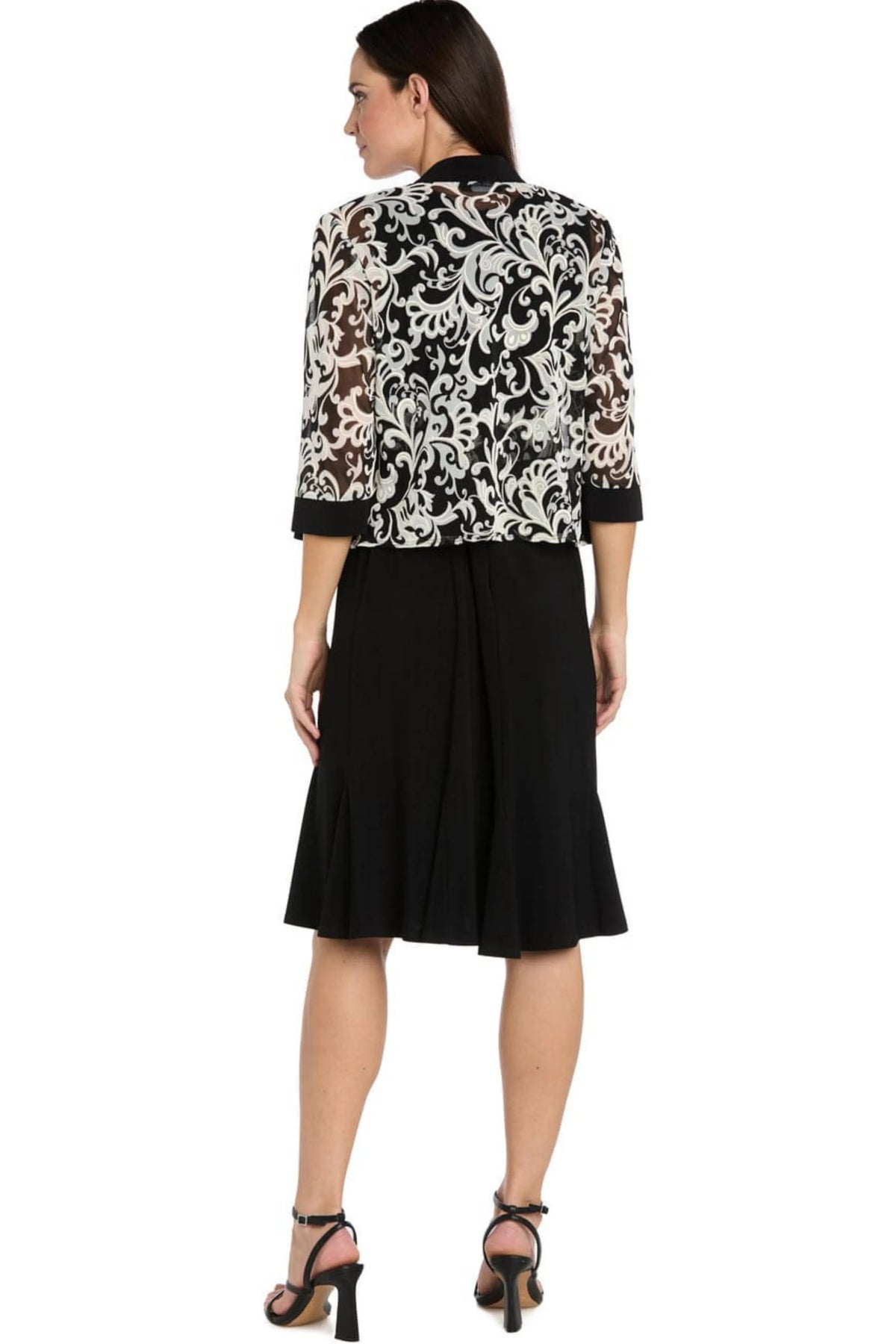 R&M Richards Black White Scroll Print Jacket Dress Set