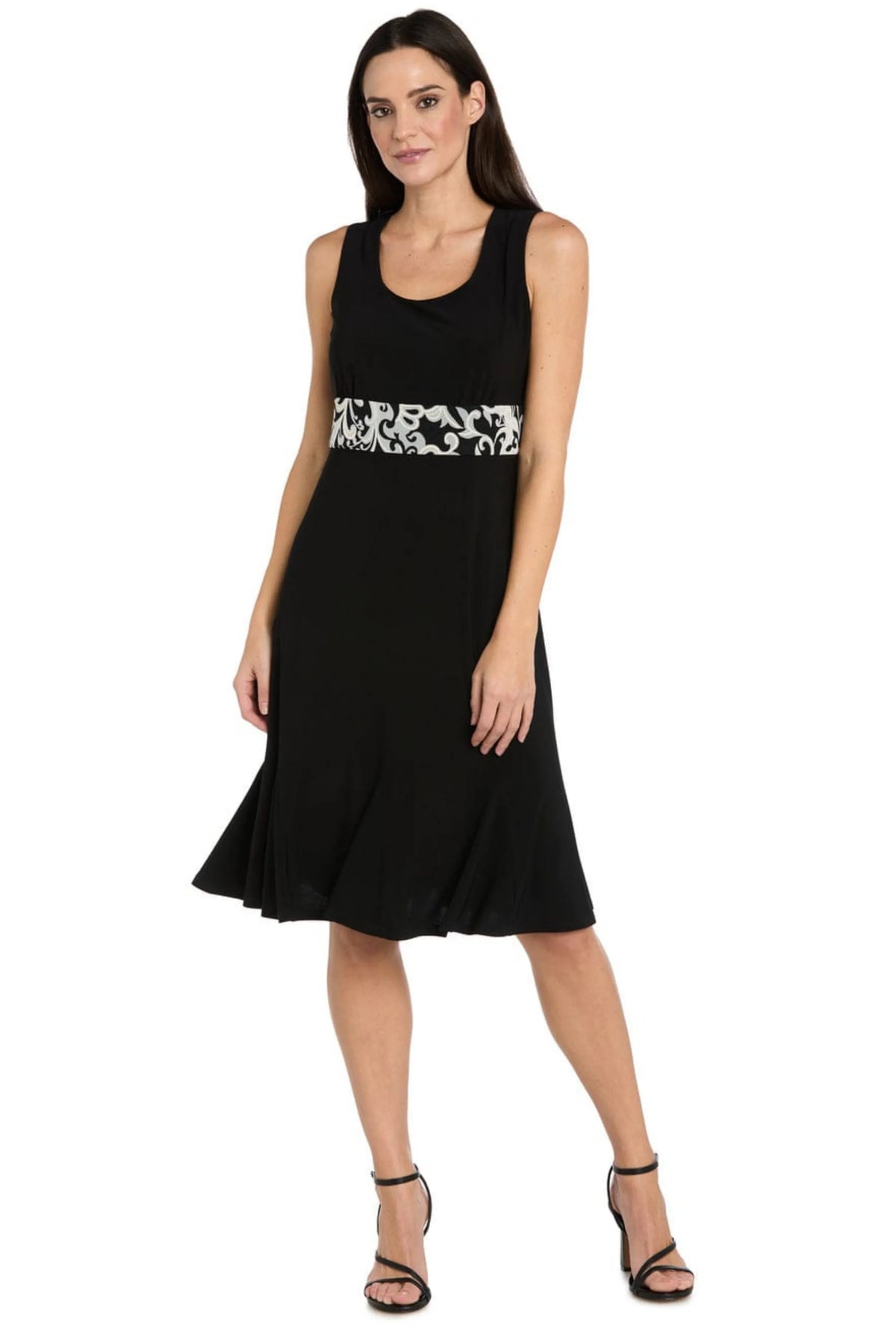 R&M Richards Black White Scroll Print Jacket Dress Set