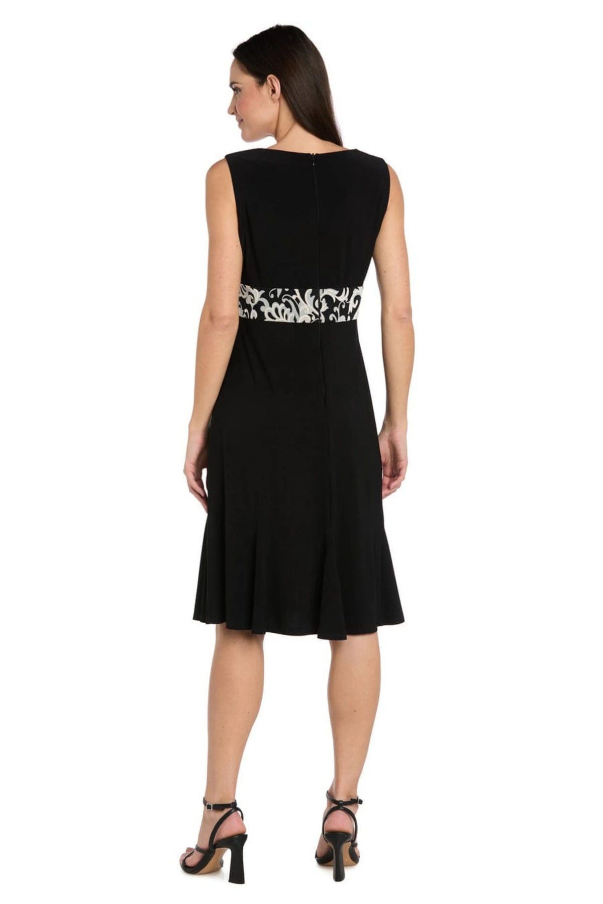 R&M Richards Black White Scroll Print Jacket Dress Set
