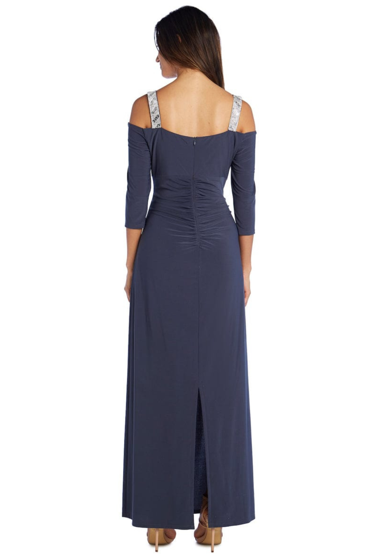 RM Richards Rhinestone Cold Shoulder Long Evening Dress