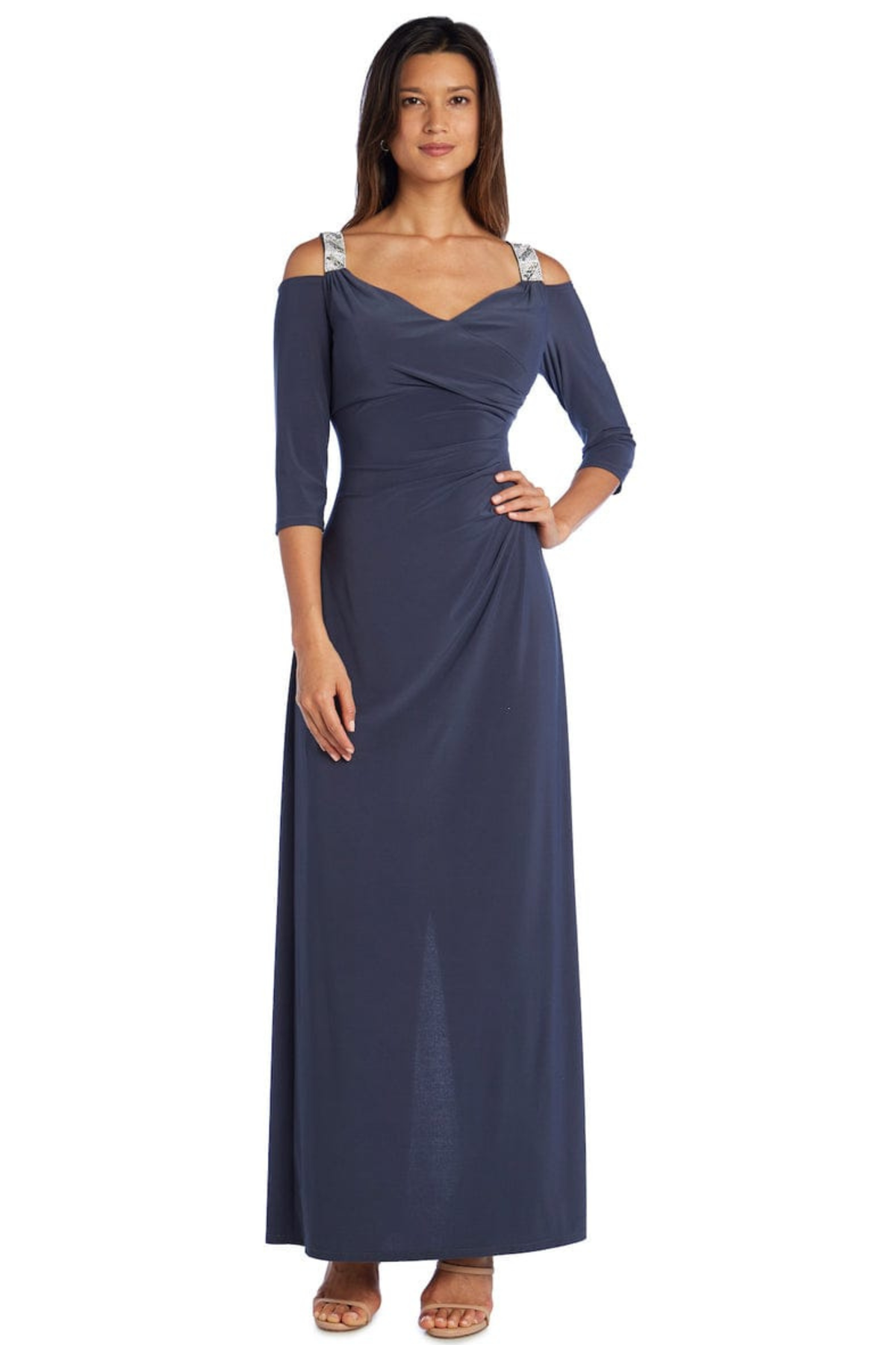 RM Richards Rhinestone Cold Shoulder Long Evening Dress