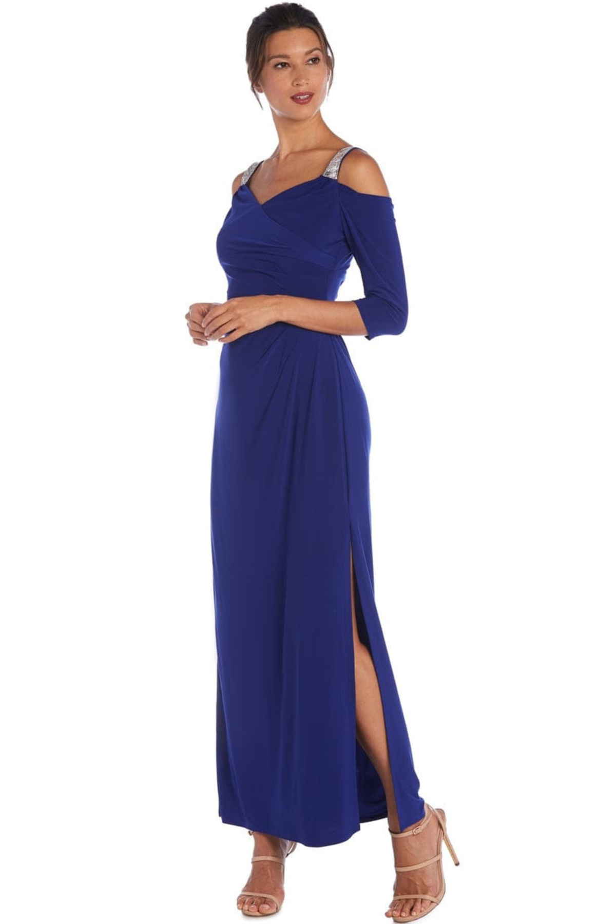 RM Richards Rhinestone Cold Shoulder Long Evening Dress
