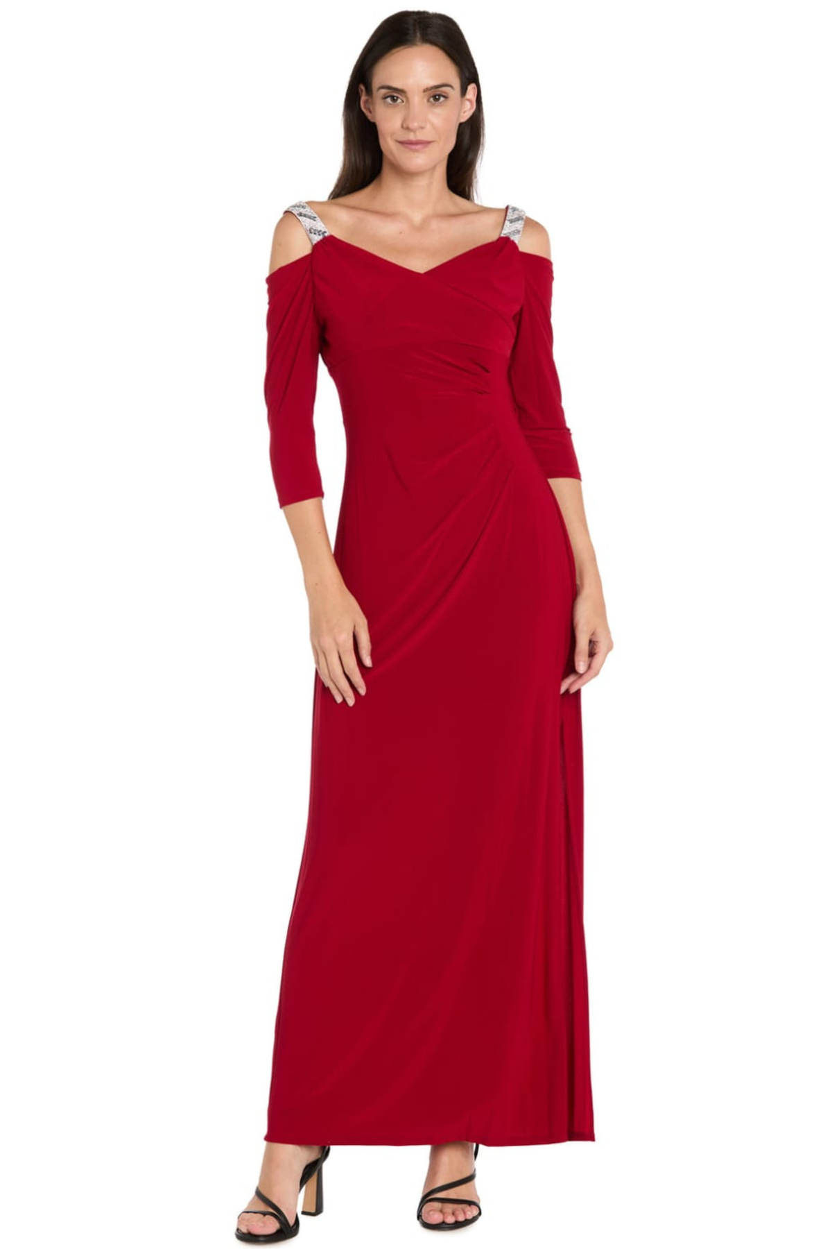 RM Richards Rhinestone Cold Shoulder Long Evening Dress