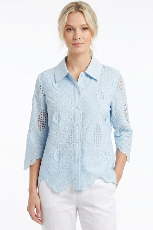 VIVID Eyelet Embroidered Button-Down Shirt