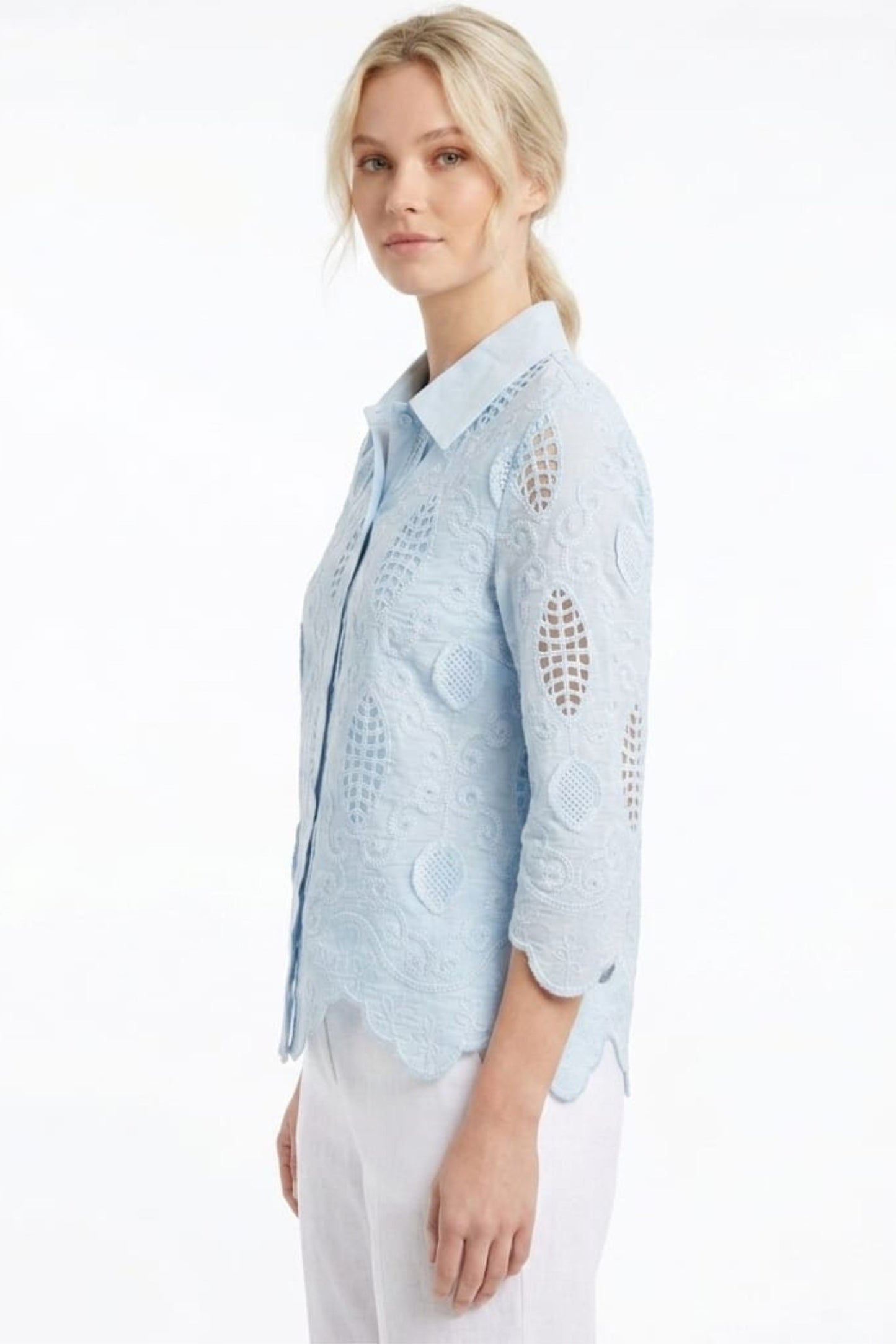 VIVID Eyelet Embroidered Button-Down Shirt