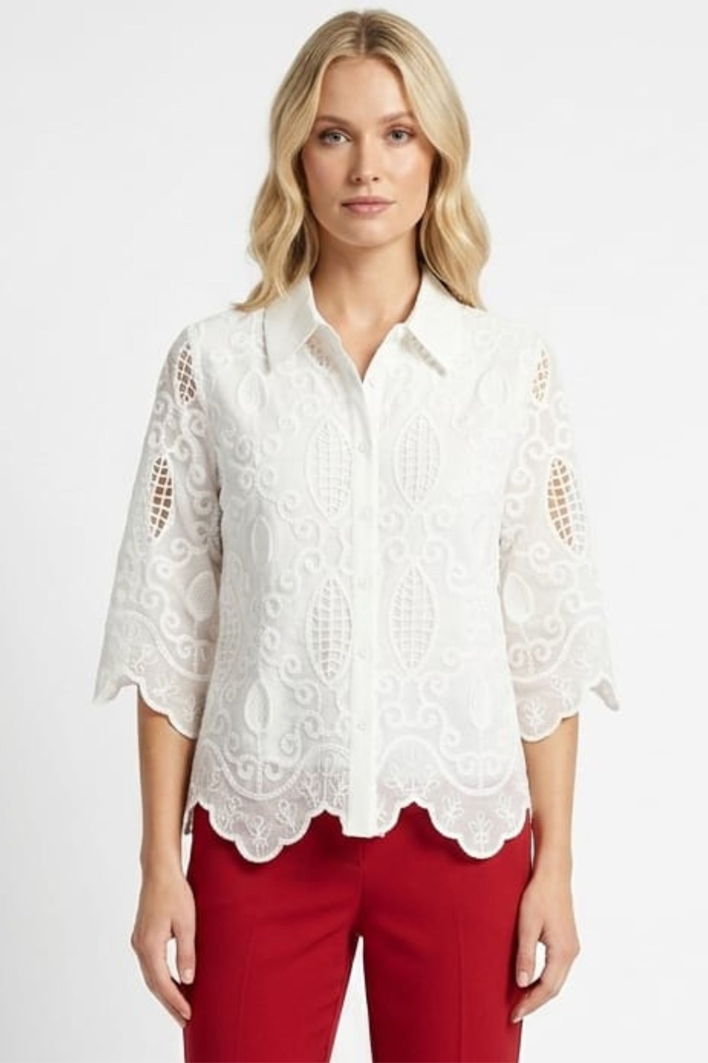 VIVID Eyelet Embroidered Button-Down Shirt