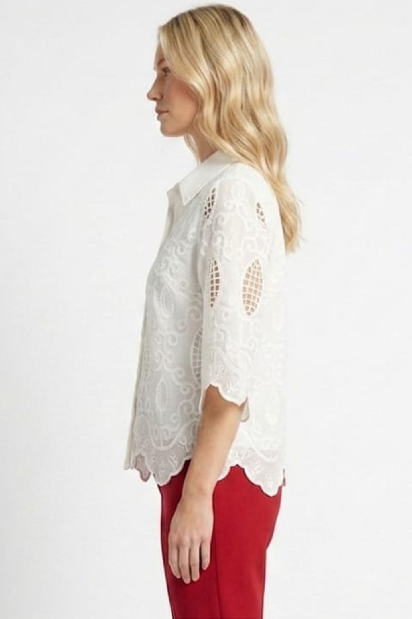 VIVID Eyelet Embroidered Button-Down Shirt