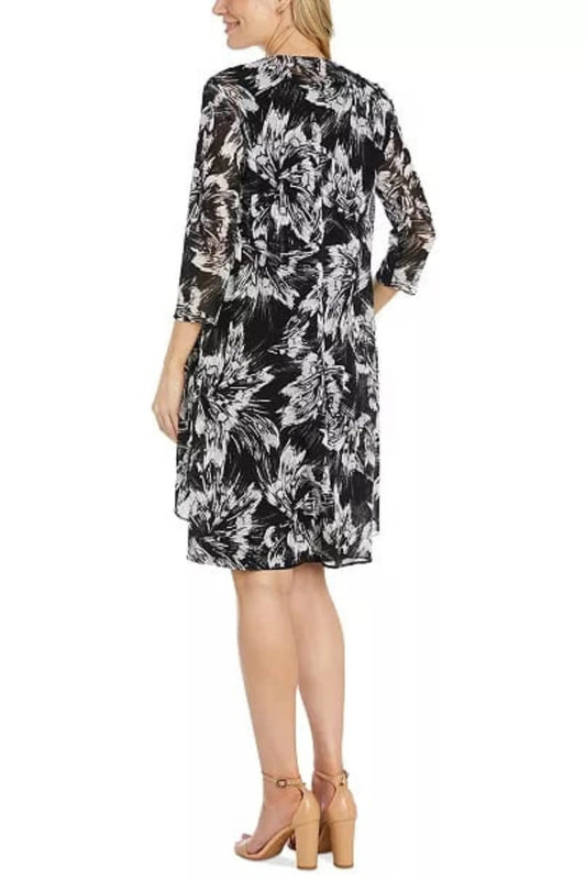 R&M Richards Black White Abstract Floral Duster Jacket Dress