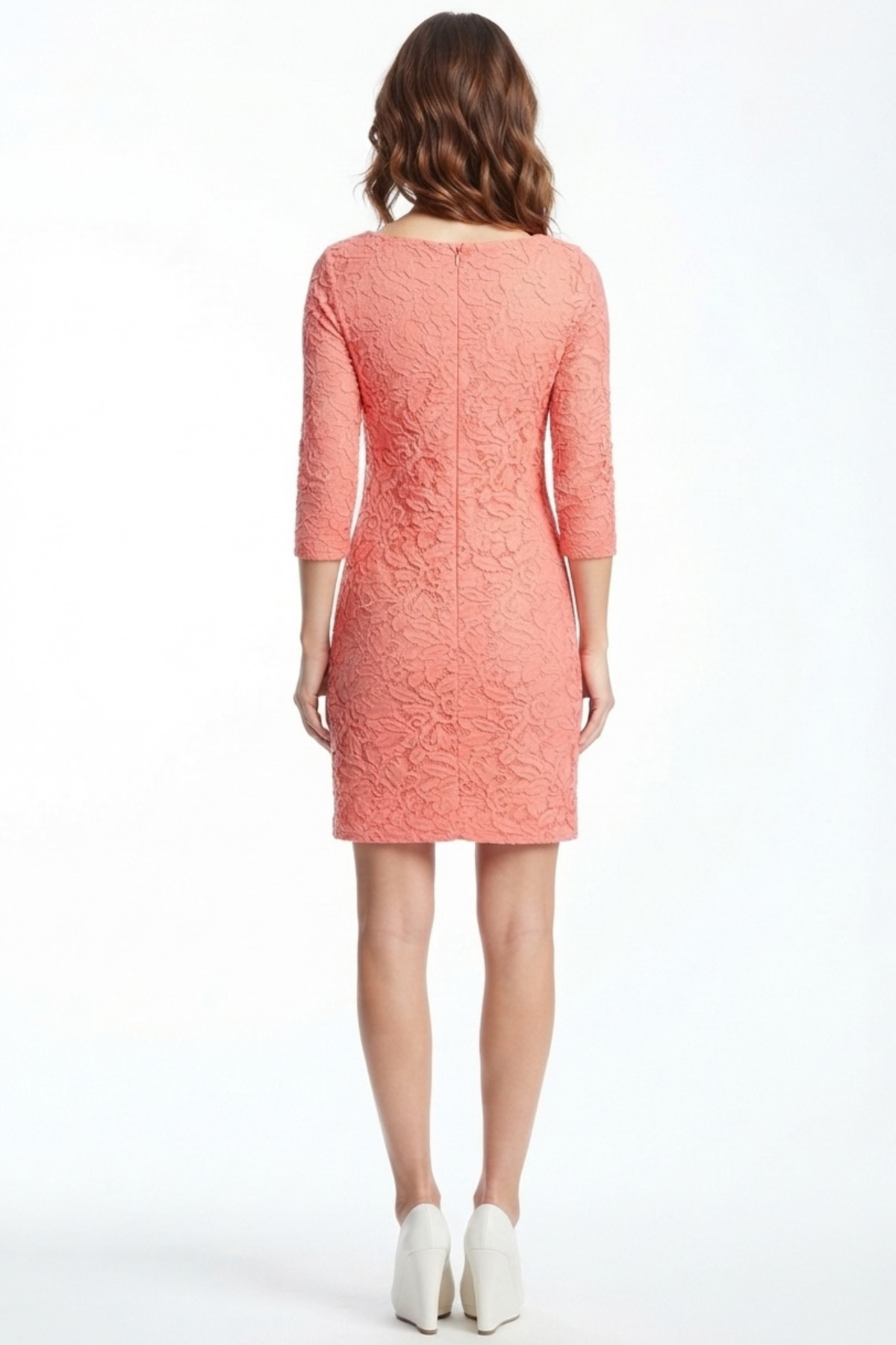 Sandra Darren Coral Floral Lace 3/4-Sleeve Sheath Dress