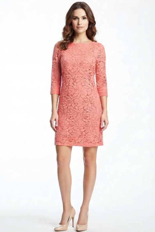 Sandra Darren Coral Floral Lace 3/4-Sleeve Sheath Dress