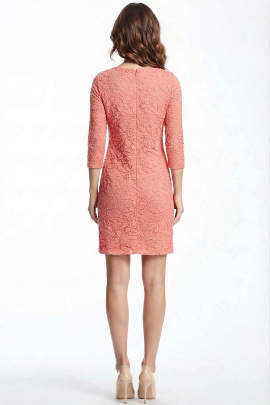 Sandra Darren Coral Floral Lace 3/4-Sleeve Sheath Dress