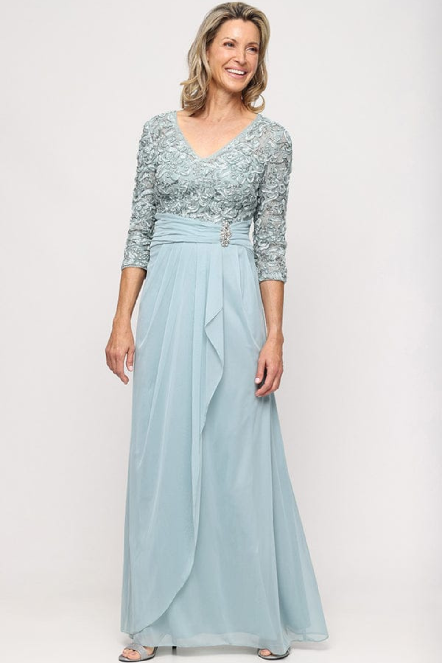Alex Evenings Ice Sage Embellished Lace & Chiffon Evening Dress