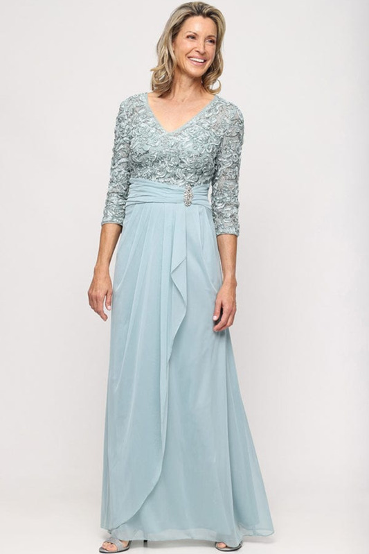 Alex Evenings Ice Sage Embellished Lace & Chiffon Evening Dress