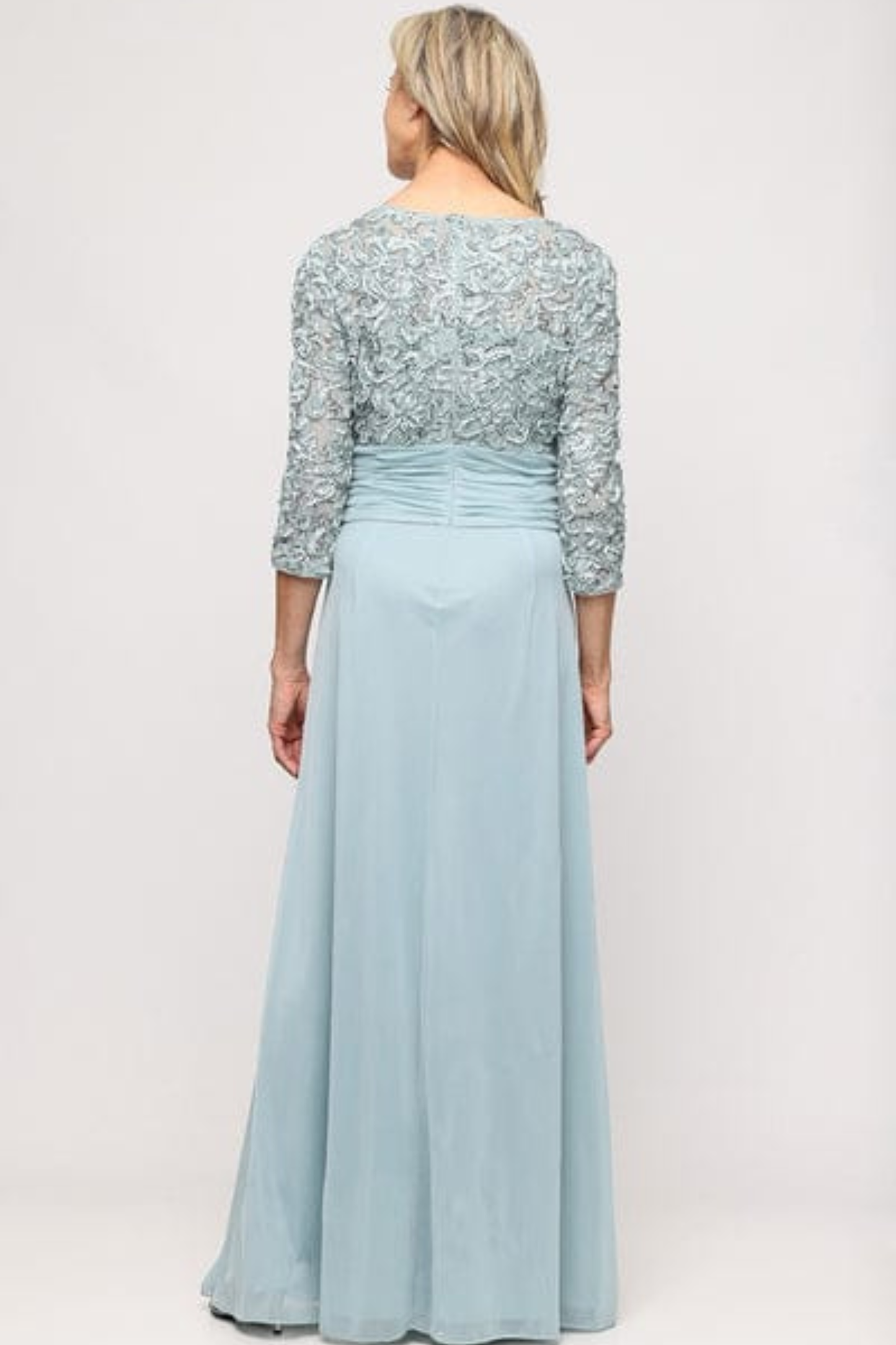 Alex Evenings Ice Sage Embellished Lace & Chiffon Evening Dress