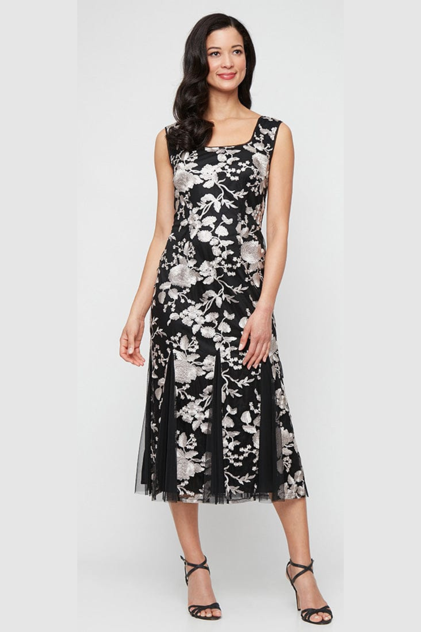 Alex Evenings Black & Taupe Embroidered 2-Piece Evening Dress with Jacket