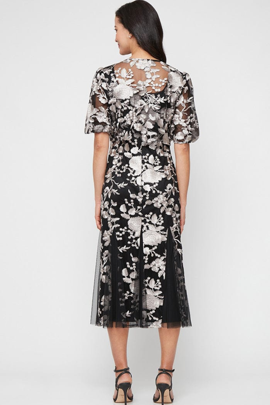 Alex Evenings Black & Taupe Embroidered 2-Piece Evening Dress with Jacket