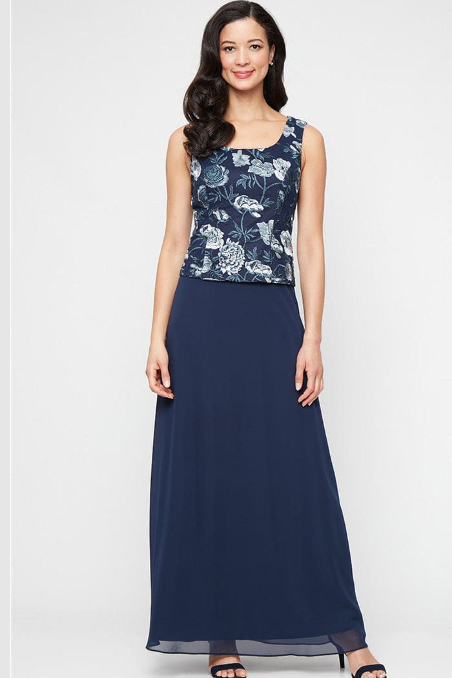 Alex Evenings Navy Multi Embroidered 2-Piece Evening Dress with Jacket