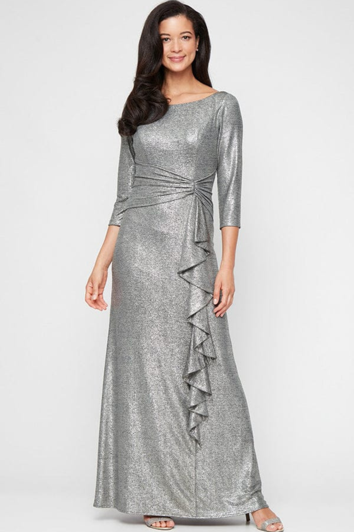 Jeanne Alexander Ruched Off-the-Shoulder Formal Gown