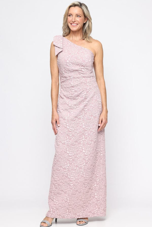 Alex Evenings Blush One-Shoulder Textured Floral Gown