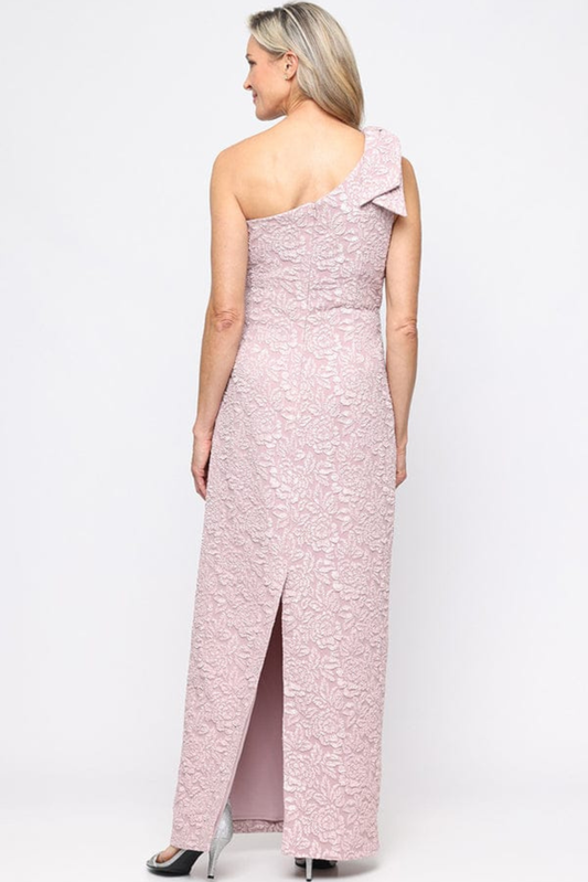 Alex Evenings Blush One-Shoulder Textured Floral Gown