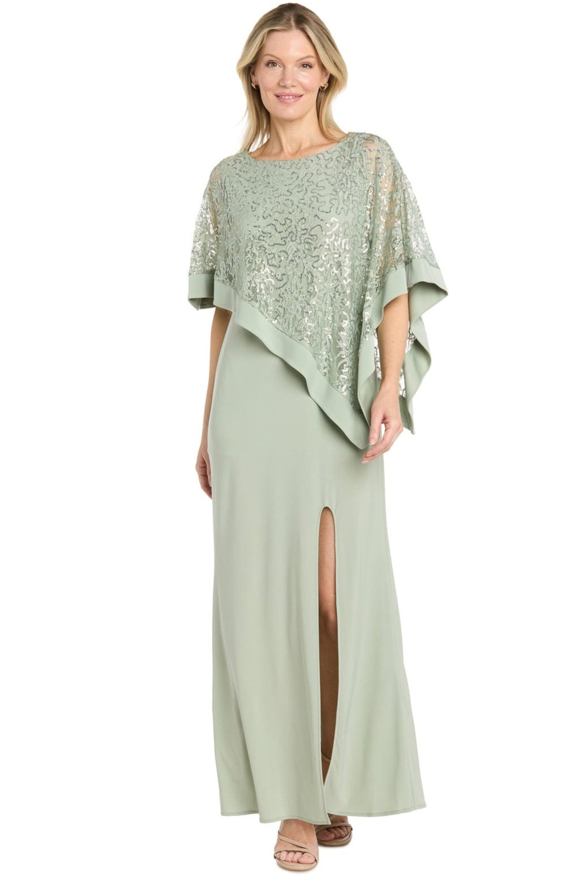 RM Richards Sequined Lace Poncho Top Evening Dress