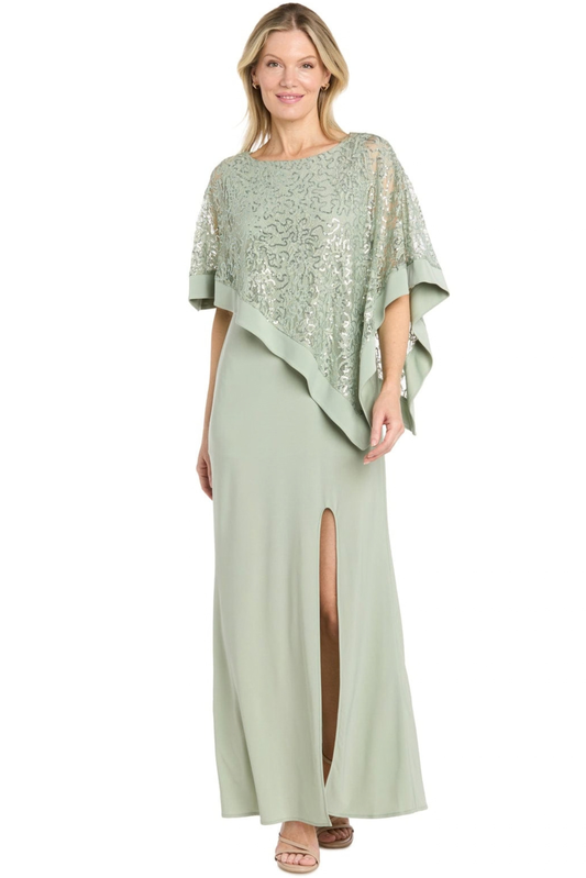 RM Richards Sequined Lace Poncho Top Evening Dress