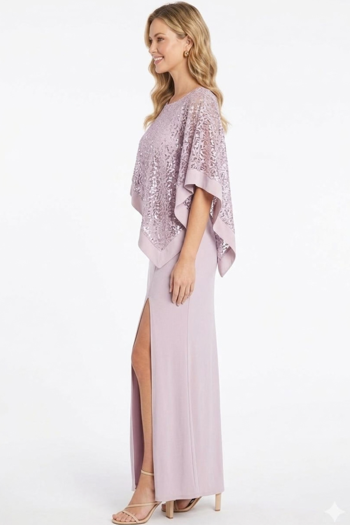 RM Richards Sequined Lace Poncho Top Evening Dress