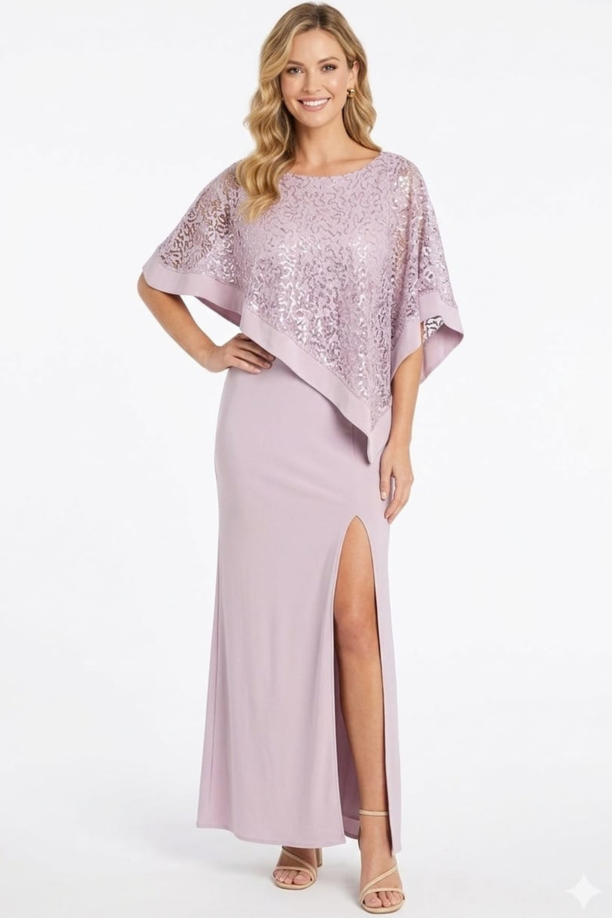 RM Richards Sequined Lace Poncho Top Evening Dress