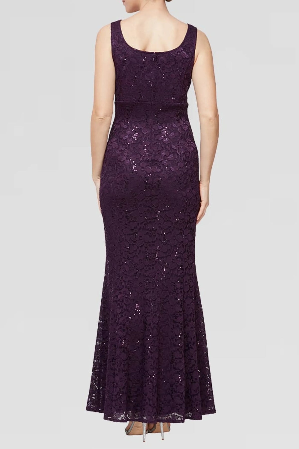 SLNY Eggplant Sequin Lace 2-Piece Jacket Evening Gown