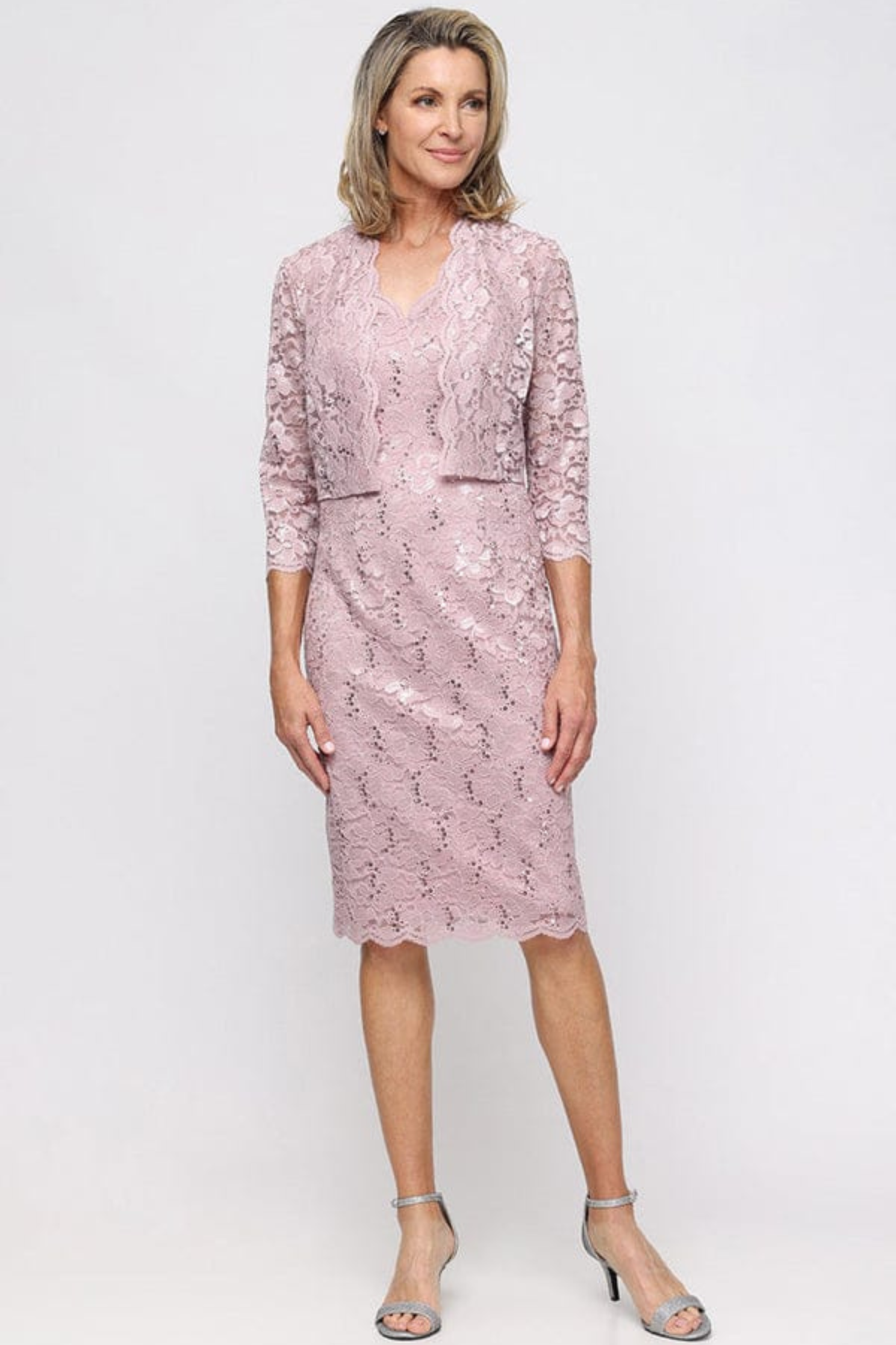SLNY Wedgewood Sequin Lace 2-Piece Jacket Party Dress