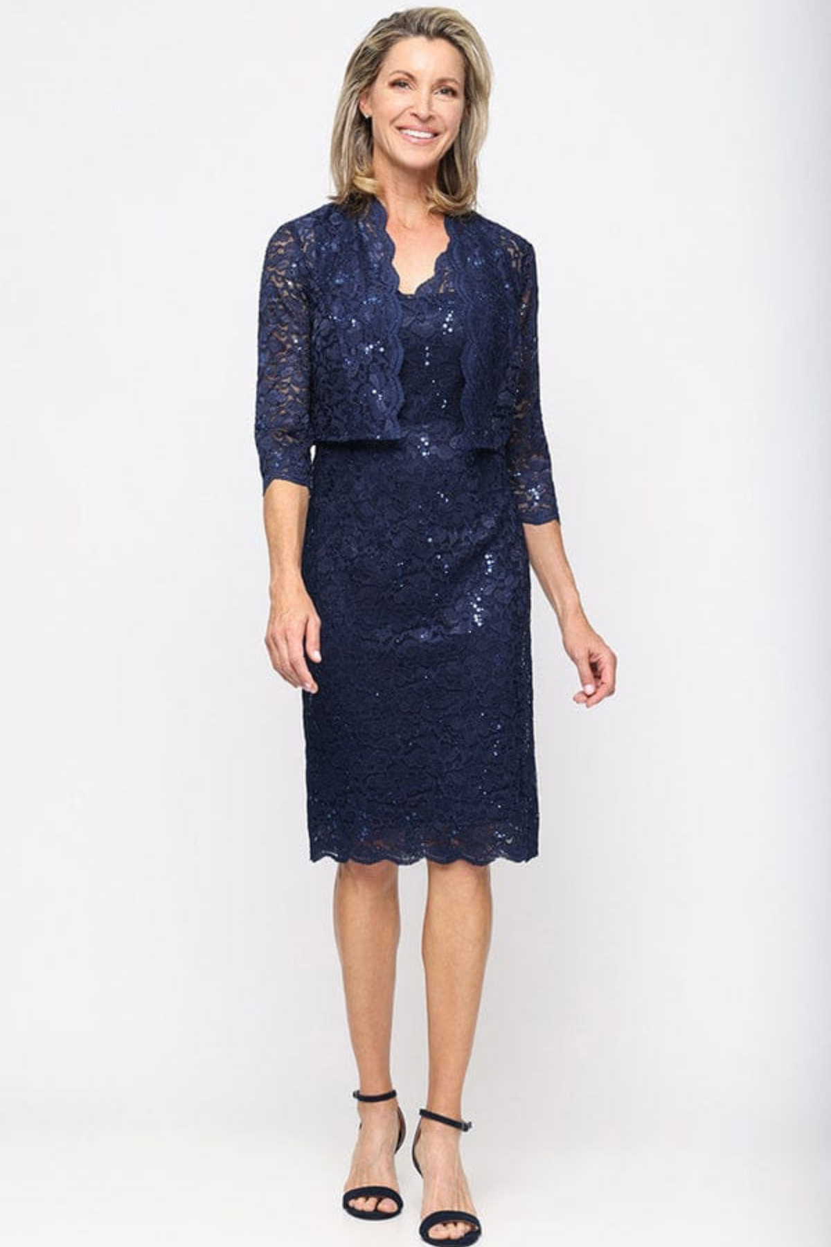 SLNY Wedgewood Sequin Lace 2-Piece Jacket Party Dress