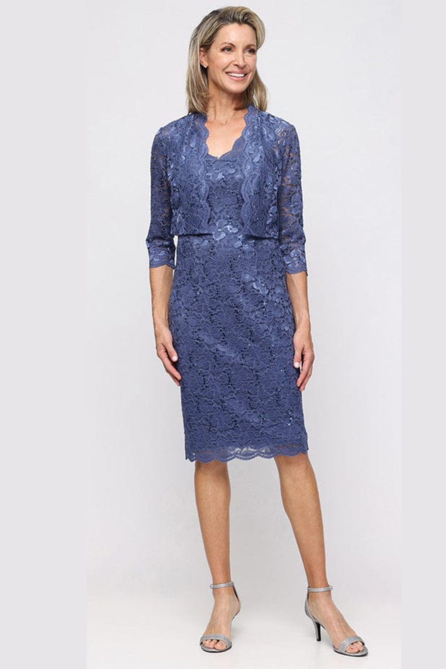 SLNY Wedgewood Sequin Lace 2-Piece Jacket Party Dress