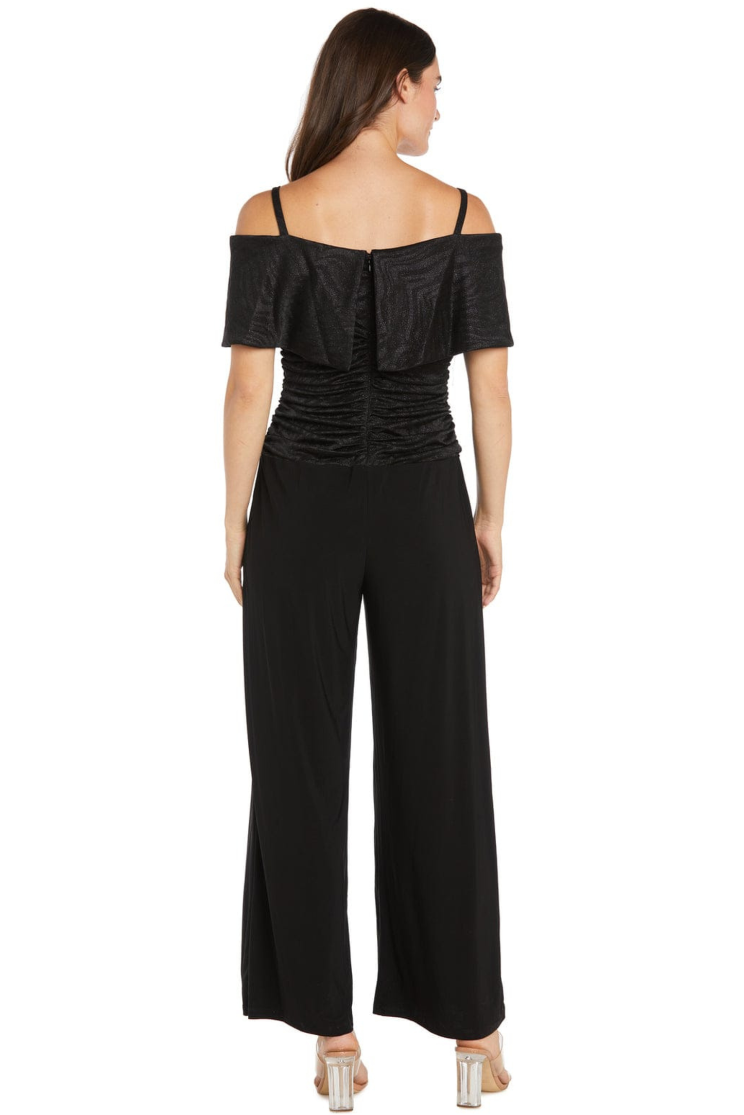R&M Richards Metallic Cold-Shoulder Wide-Leg Jumpsuit