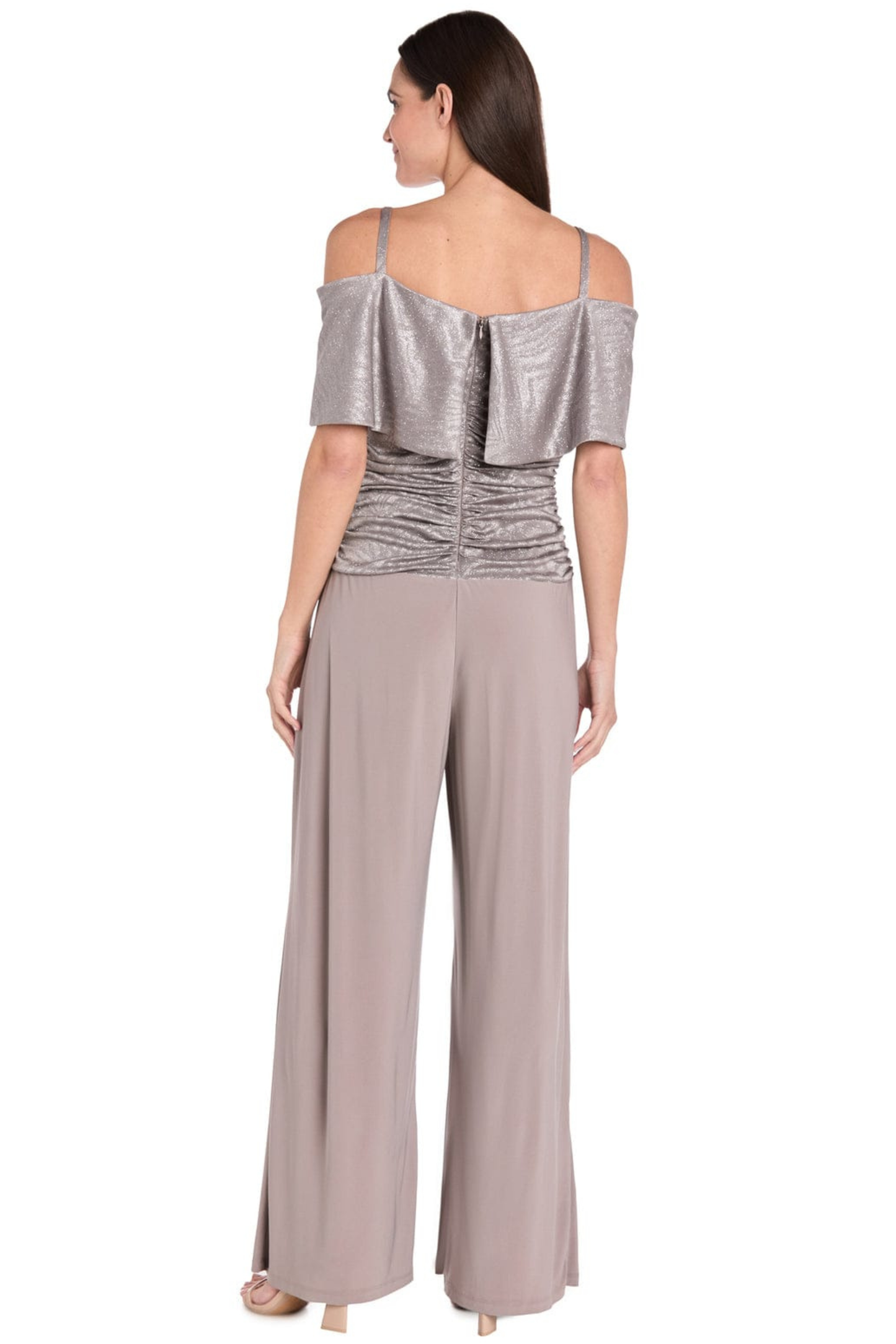 R&M Richards Metallic Cold-Shoulder Wide-Leg Jumpsuit