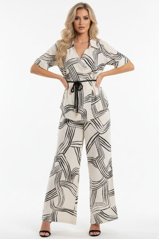ABS Monochrome Muse Abstract Two Piece Pant Set