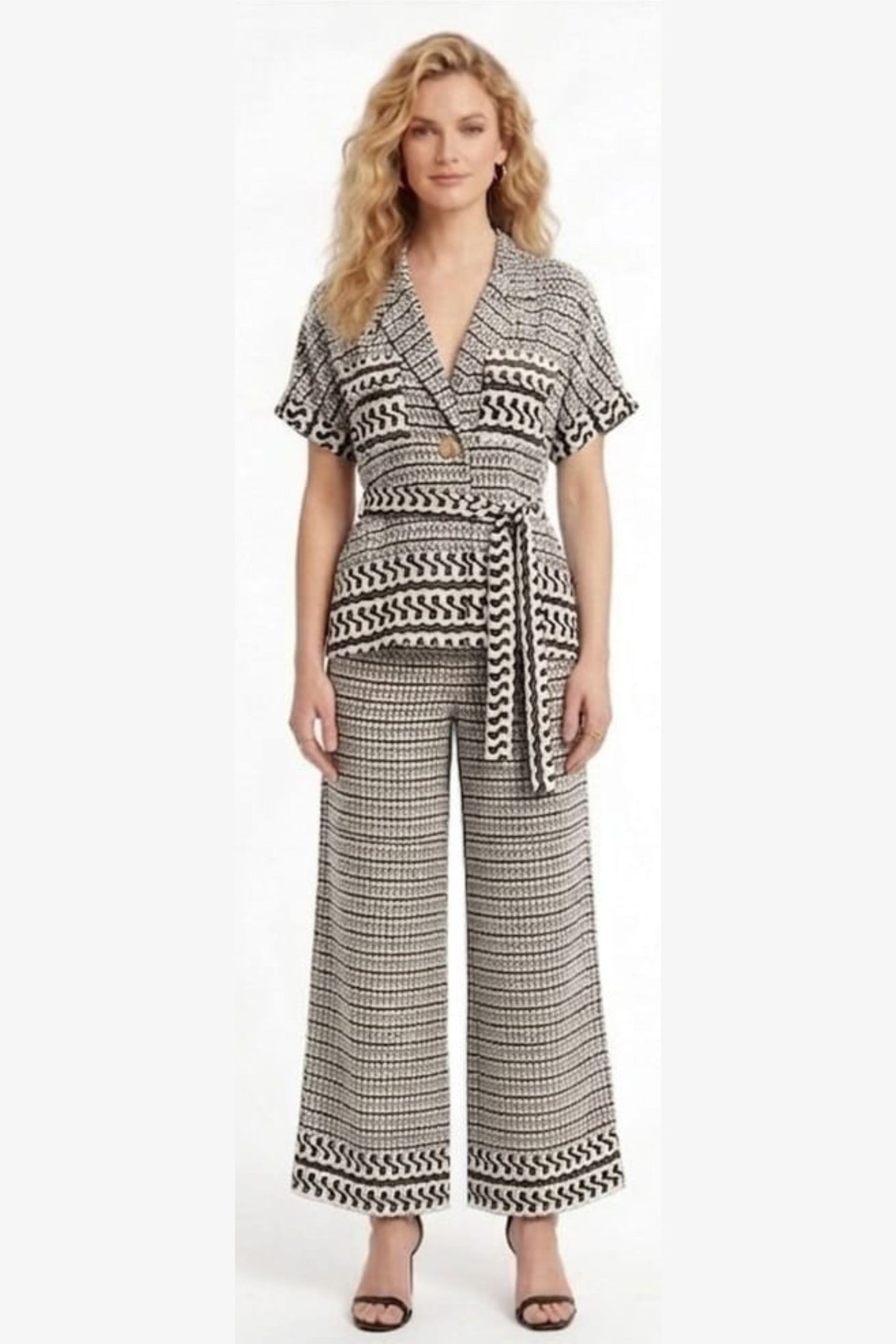 ABS Anthracite Geometric Print Belted Pant Set