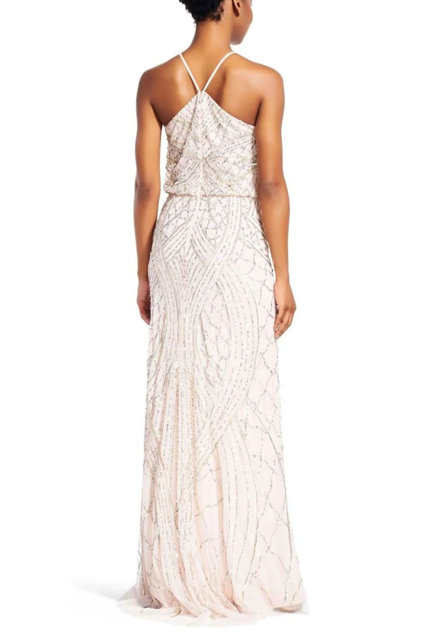 Adrianna Papell Halter Neck Blouson Beaded Evening Dress