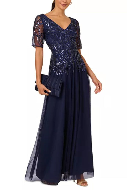 Adrianna Papell Beaded Long Evening Gown