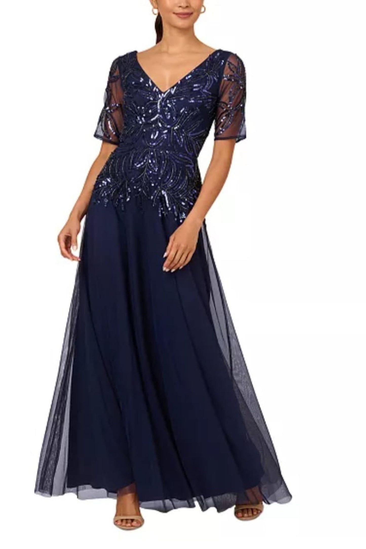 Adrianna Papell Beaded Long Evening Gown