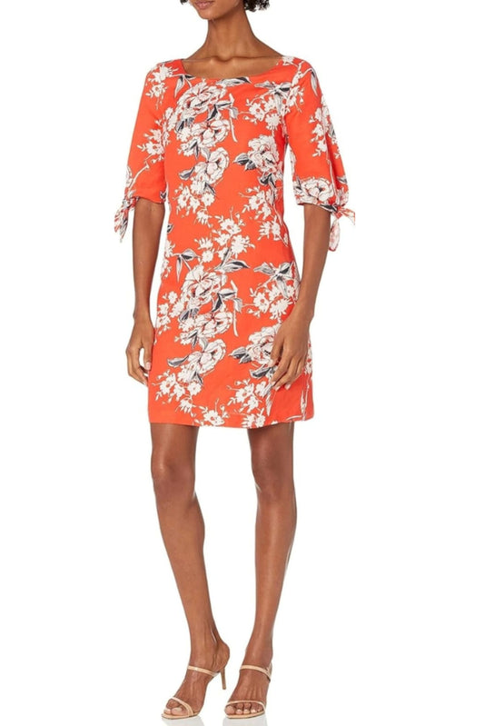 Adrianna Papell Linen Floral Print Day Dress