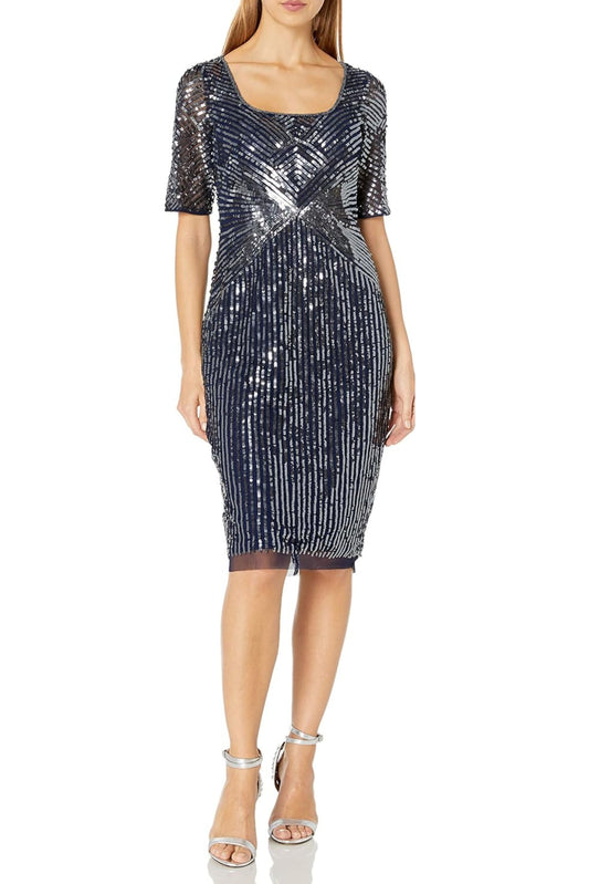 Adrianna Papell Full Beaded Short Evening Dress