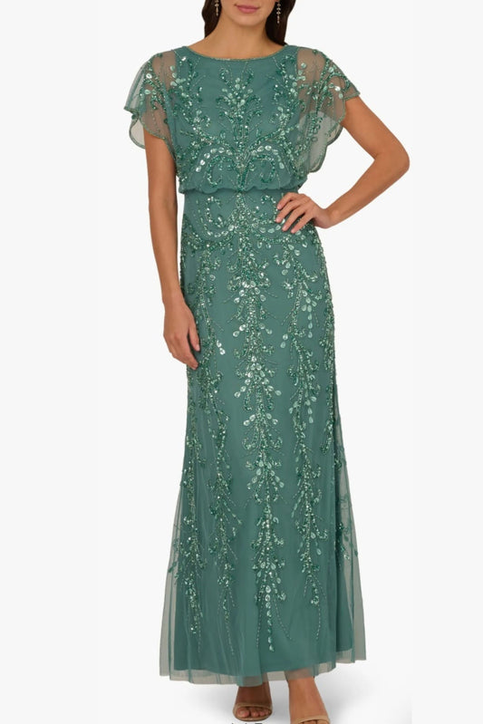 Adrianna Papell Fully Beaded Long Evening Gown