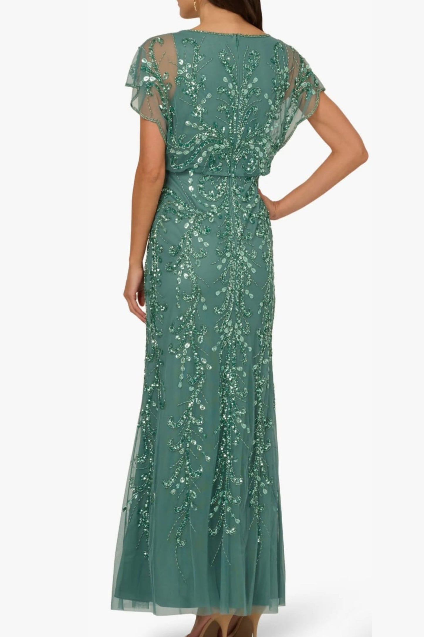 Adrianna Papell Fully Beaded Long Evening Gown